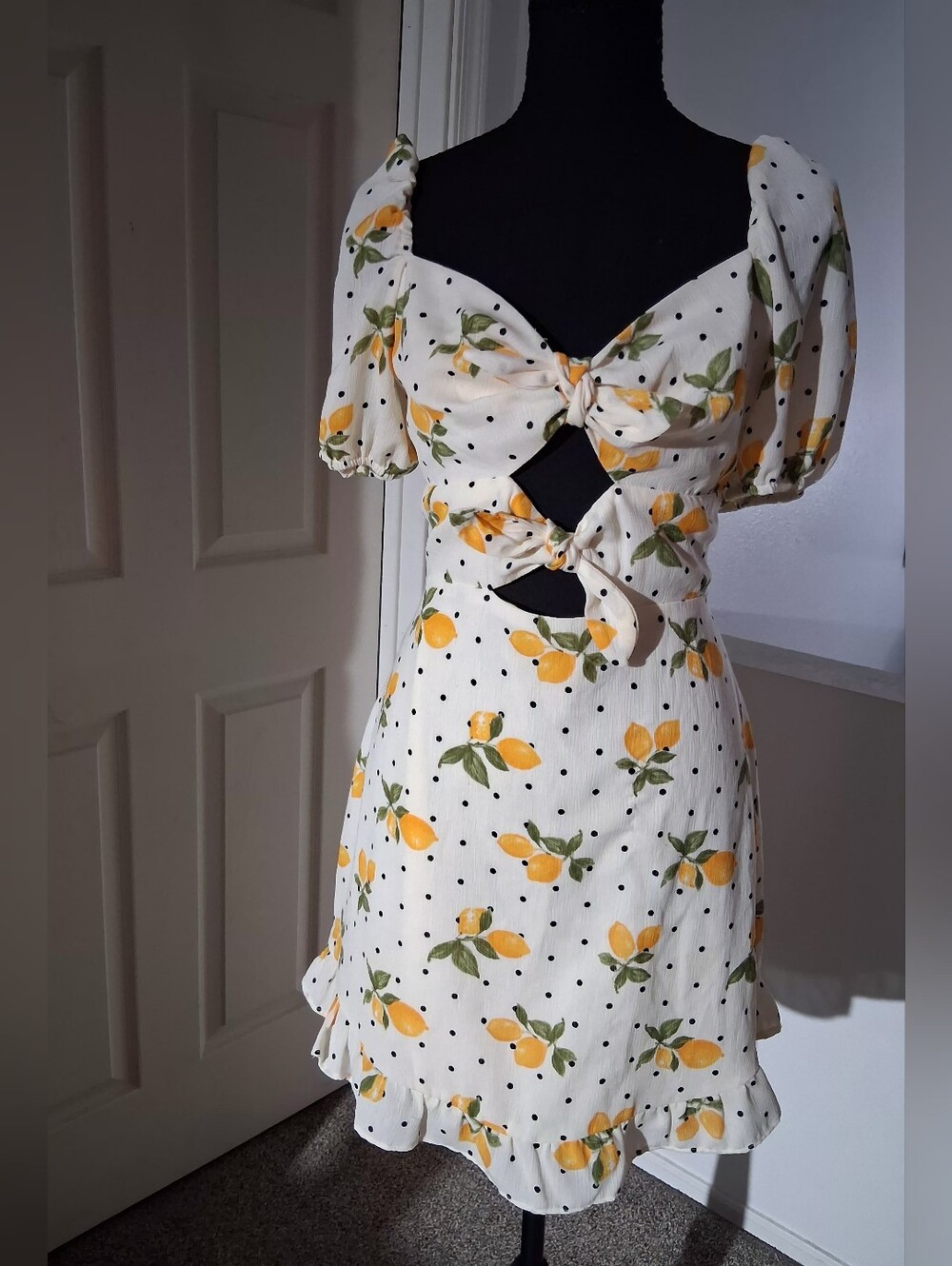 City Studio Tie Front Mini Dress with Yellow Lemon Print